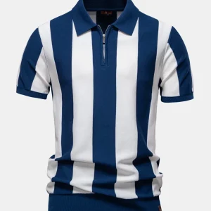Tavira | Camisa Polo de Malha Listrada com Zíper