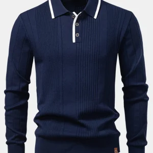 Sagres | Camisa Polo de Malha Jacquard com Risca de Manga Longa