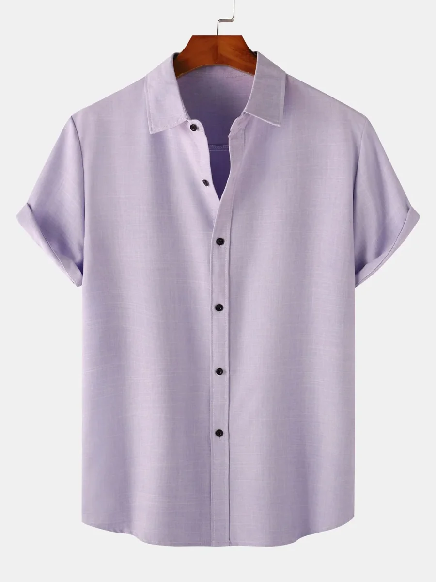 Baleal | Camisa Casual de Algodão de Cor Sólida para Homem com Botões e Manga Curta Transpirável - Image 9