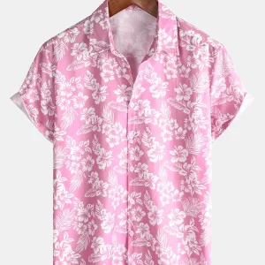 Carvoeiro | Camisa de Algodão de Verão de Manga Curta para Homem em Cor Rosa