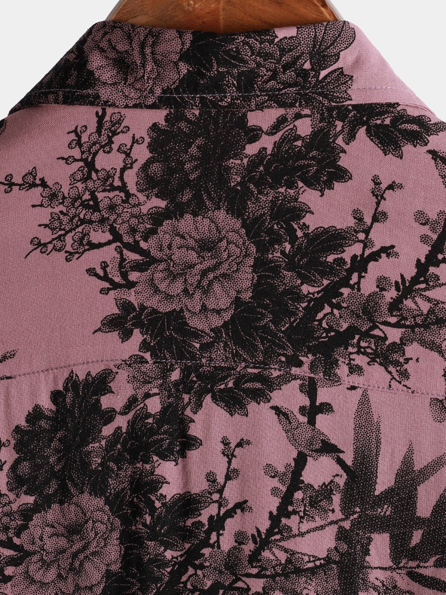 Camisa de Algodão de Homem Rosa Floral de Bambu de Verão Havaiiana de Manga Curta - Image 7