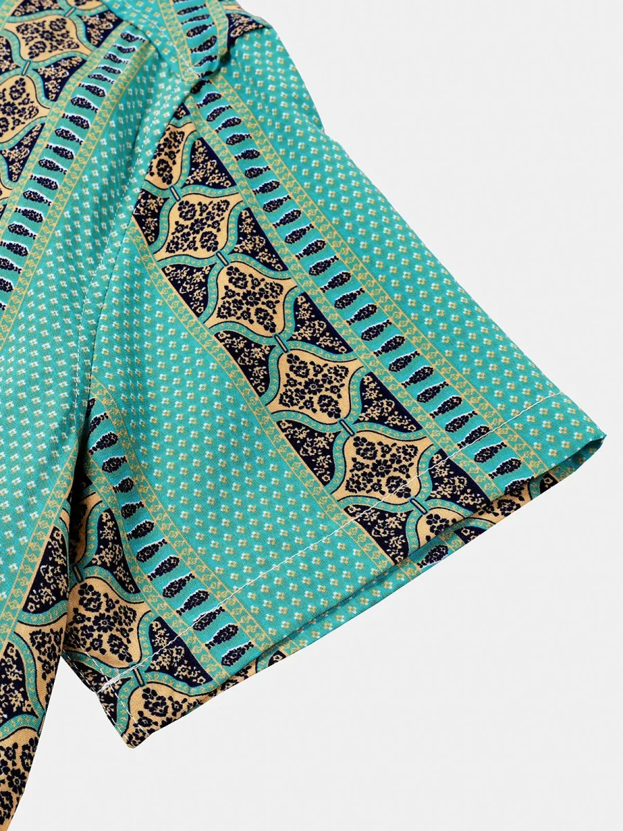 Camisa de Algodão de Verão de Manga Curta com Botões de Risca Floral Retro Cool Leve para Homem - Image 4