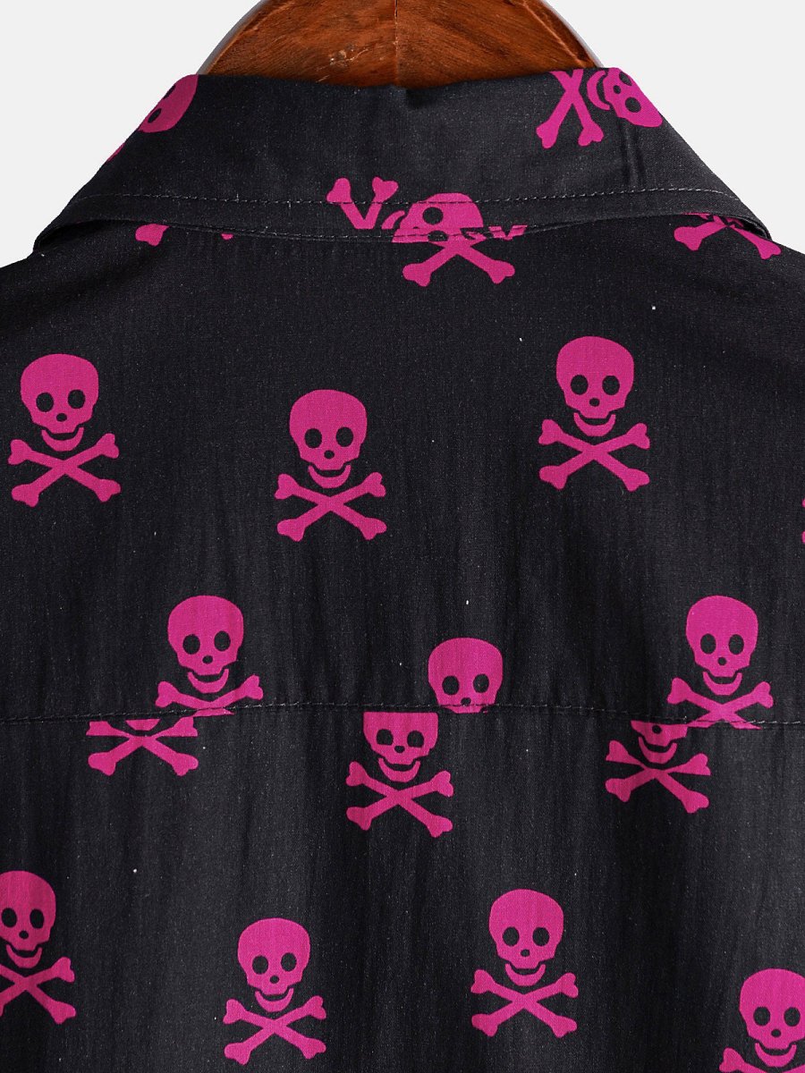 Ericeira | Camisa de Algodão de Verão de Manga Curta para Homem com Caveira Rosa Punk Rock e Fresca - Image 8