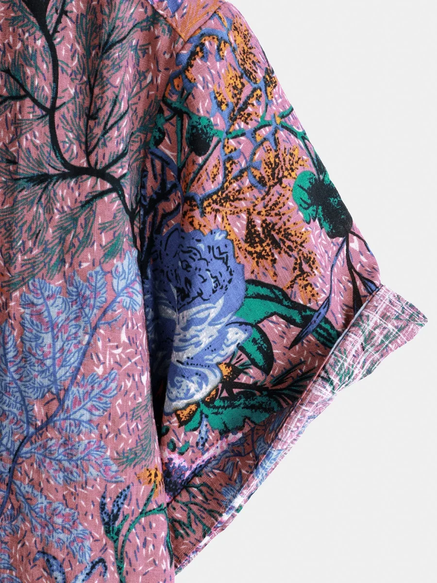 Camisa de Algodão de Verão de Manga Curta com Estampado Floral Retro para Homem - Image 5