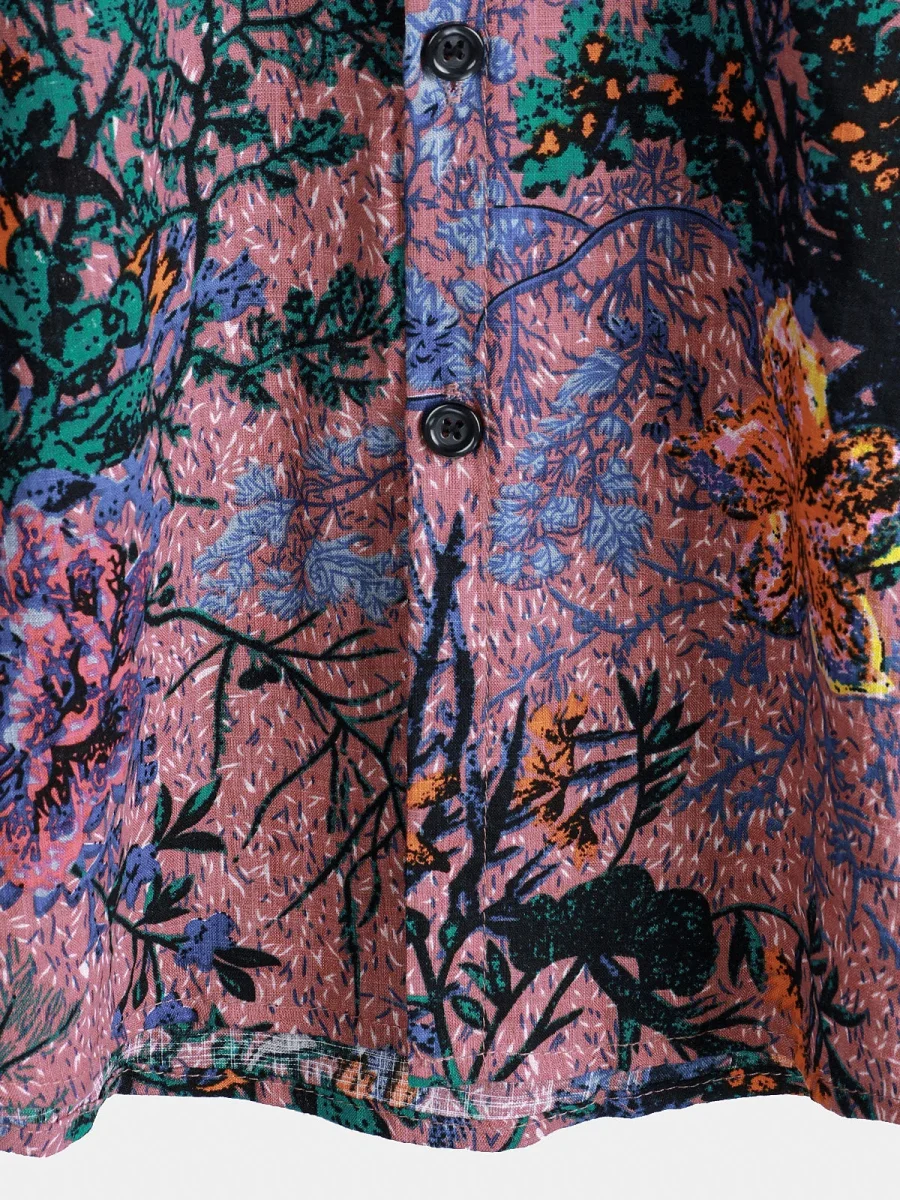 Camisa de Algodão de Verão de Manga Curta com Estampado Floral Retro para Homem - Image 6