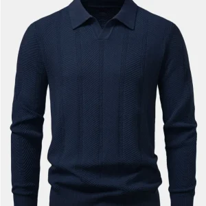 Hydra | Camisa Polo de Malha à Riscas com Decote em V de Manga Longa