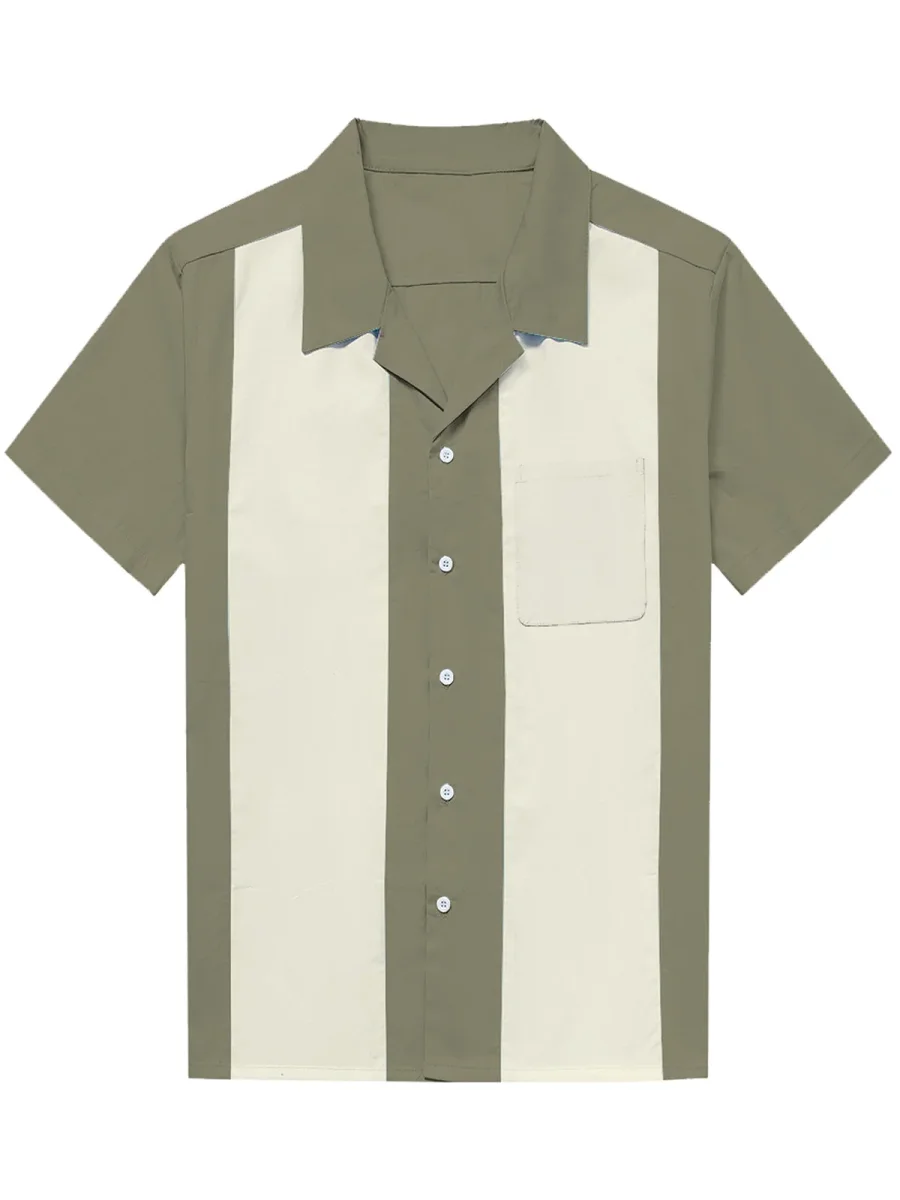 Folegandros | Camisa de Manga Curta de Algodão Retro dos anos 50 com Colarinho Cubano para Homem em Azul - Image 3
