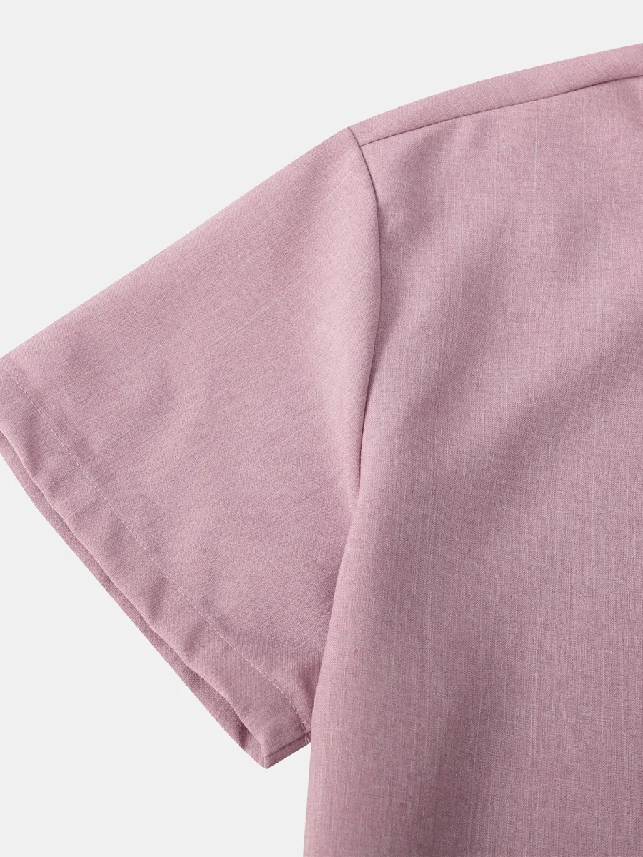 Baleal | Camisa Casual de Algodão de Cor Sólida para Homem com Botões e Manga Curta Transpirável - Image 5