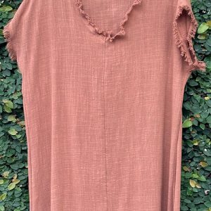 Vestido longo em gaze de algodão mascavo