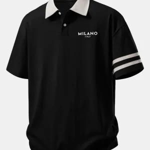 Milano | Polo Relax Fit com Estampa e Gola em Contraste