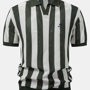 Vernazza | Polo de Malha Abertas com Decote em V Listrado