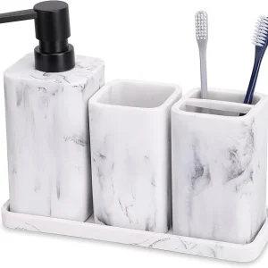 Conjunto de Acessórios de Casa de Banho ZCCZ – 4 Peças com Efeito Mármore Branco