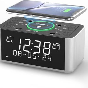 Rádio Despertador iTOMA com Carregamento Sem Fios, Bluetooth e Rádio DAB/FM