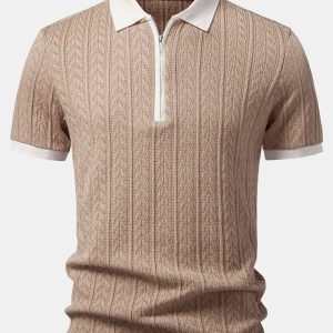 Tavira | Polo de Malha com Zíper em Jacquard de Espiga de Trigo
