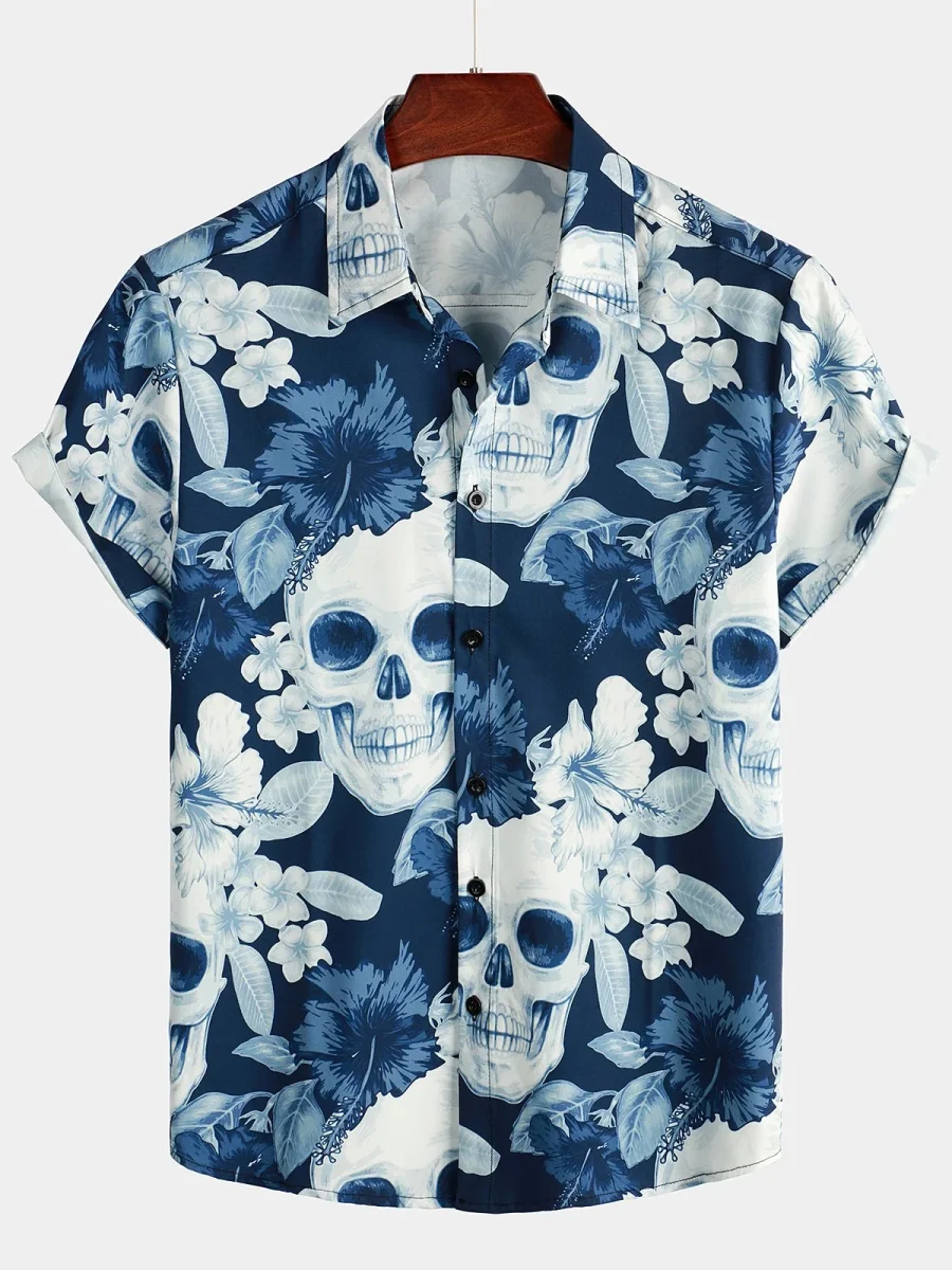 Kefalonia | Camisa Havaiana de Algodão de Manga Curta com Estampado de Caveira Divertido para Homem - Image 2