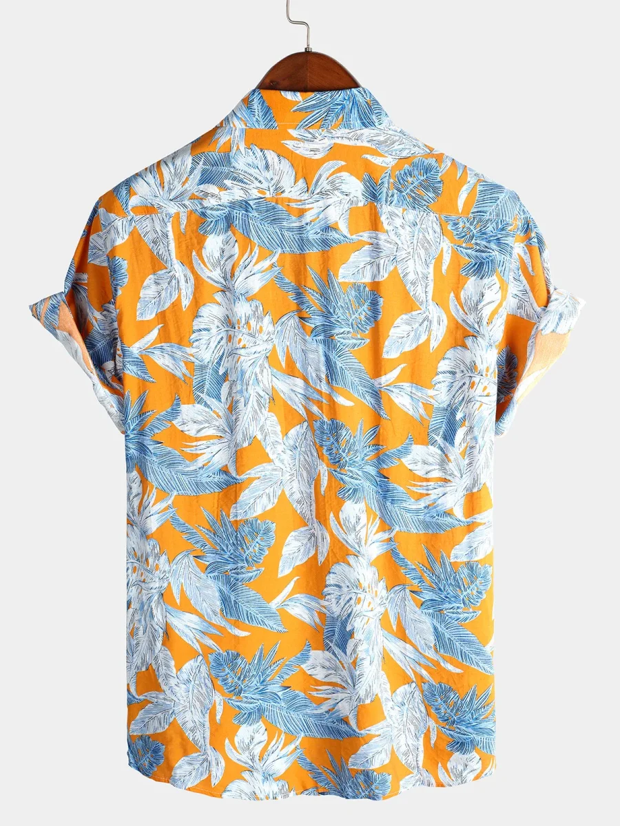 Paros | Camisa de Manga Curta de Algodão com Estampado de Folhas Tropicais para Homem - Image 3