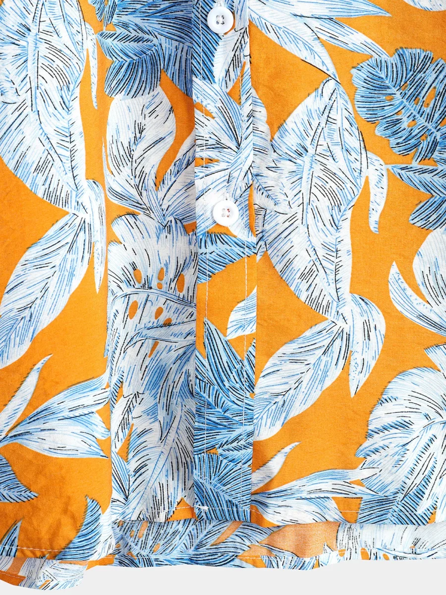 Paros | Camisa de Manga Curta de Algodão com Estampado de Folhas Tropicais para Homem - Image 8