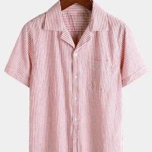 Camisa de Algodão de Praia de Manga Curta para Homem com Colarinho Cubano