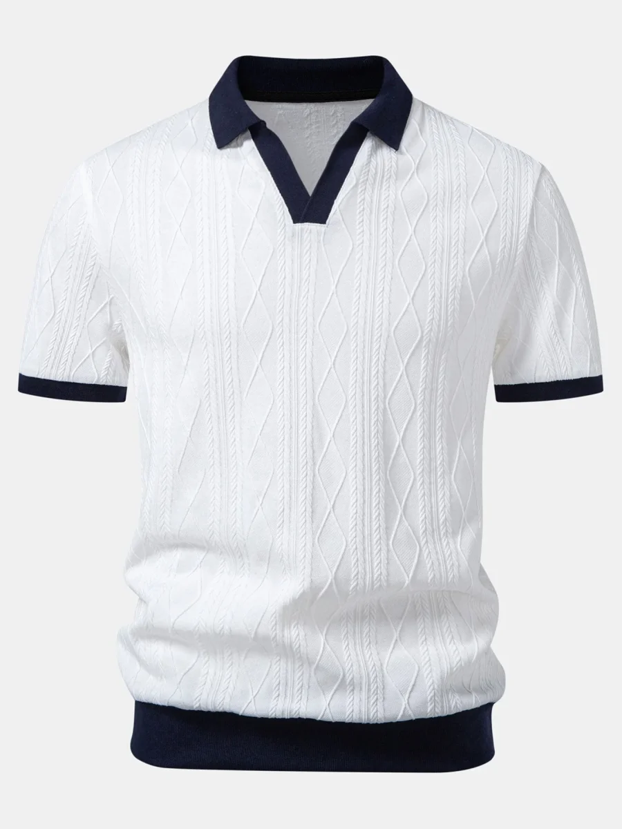 Mykonos | Polo de Malha Jacquard de Geometria em Contraste - Image 2