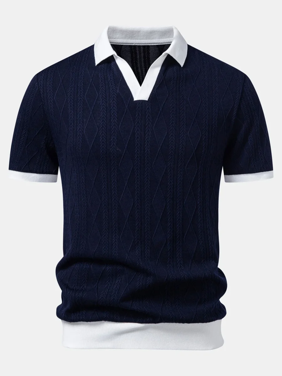 Mykonos | Polo de Malha Jacquard de Geometria em Contraste - Image 4