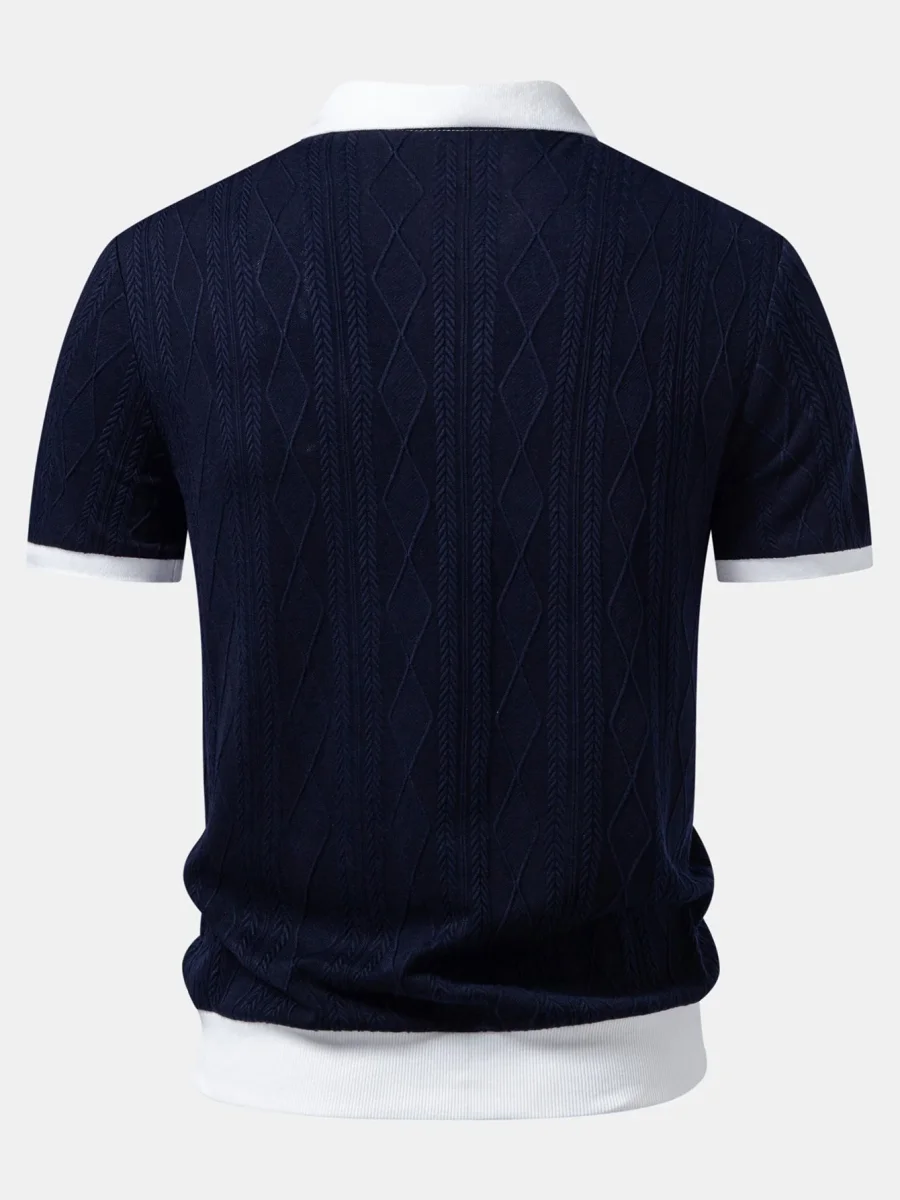 Mykonos | Polo de Malha Jacquard de Geometria em Contraste - Image 5