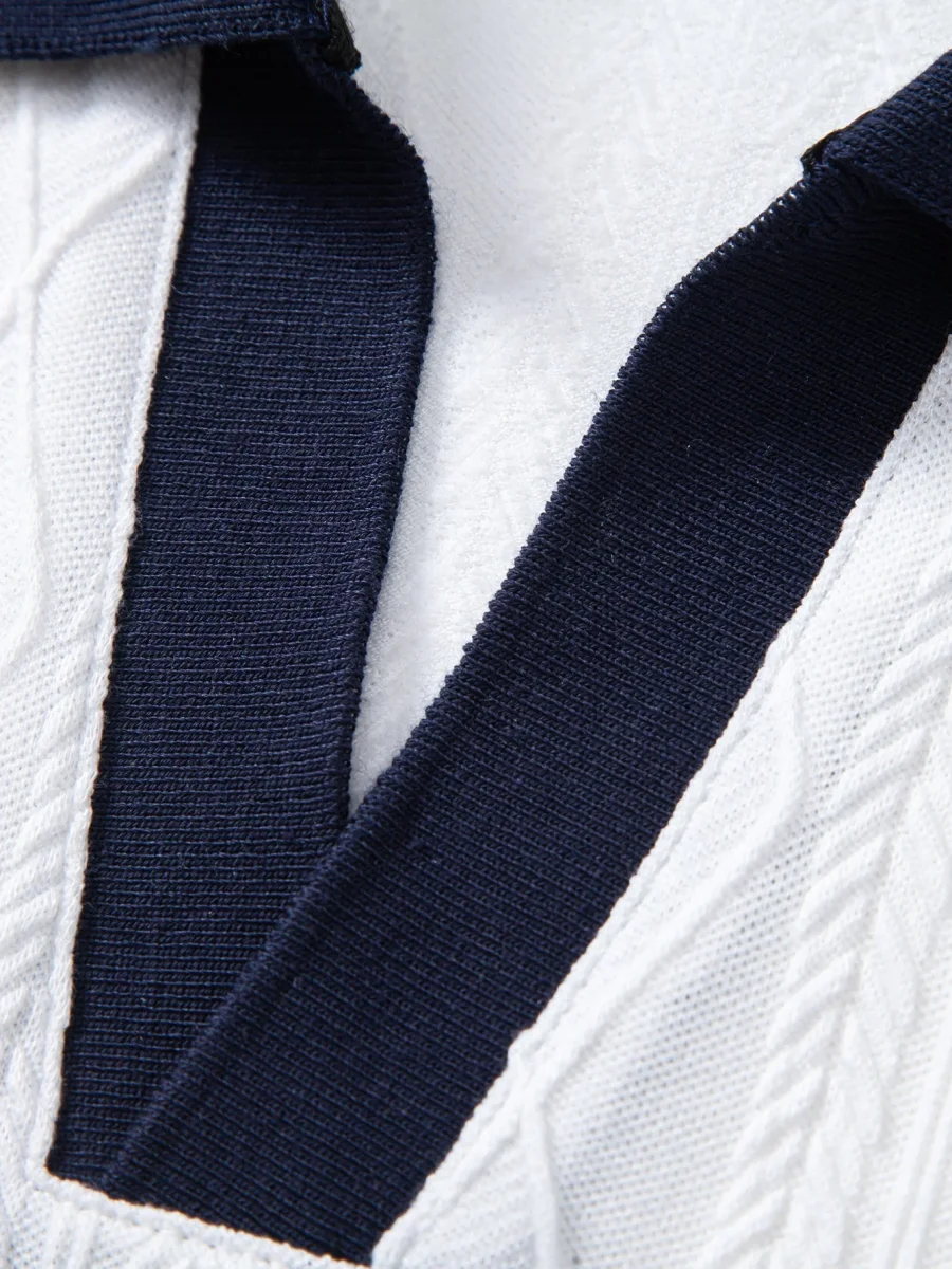 Mykonos | Polo de Malha Jacquard de Geometria em Contraste - Image 7